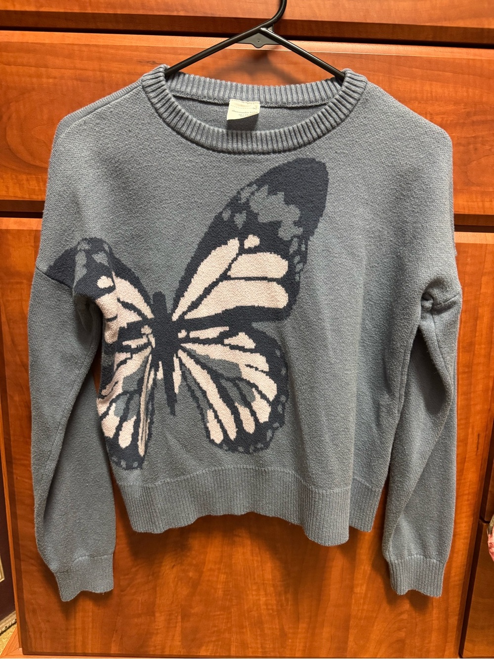 abercrombie kids sweater with pink and navy butterfly